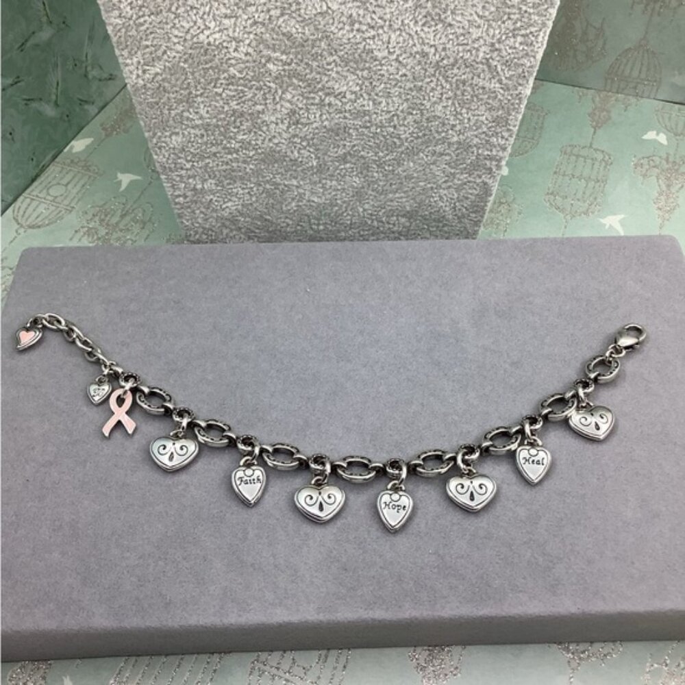 Vintage Brighton Silver and Pink Charm Bracelet Breast Cancer Awareness - Picture 4 of 5